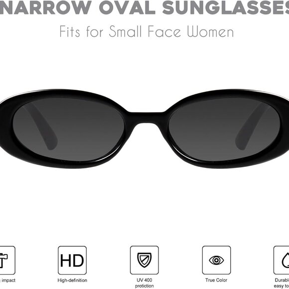 Retro Tiny Oval Sunglasses for Women with Small Face Narrow Style - Picture 2 of 7